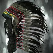Субкультуры handmade. Livemaster - original item Black Medium Length Indian Headdress, Native American War Bonnet. Handmade.