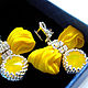Earrings with Shibori silk ribbon, swarovski crystals yellow silver Bo. Earrings. 'Solnechnye iskry' (selemnevagalina). My Livemaster. Фото №6