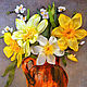 The picture is embroidered with ribbons 'Daffodils in a clay jug', Pictures, Balashikha,  Фото №1