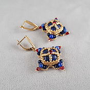 Украшения handmade. Livemaster - original item Earrings with lapis lazuli and ruby bezel, blue cross earrings. Handmade.