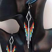 Украшения ручной работы. Ярмарка Мастеров - ручная работа Long beaded earrings in ethnic style Bright brush earrings. Handmade.