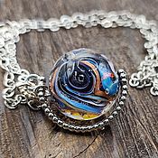 Undersea world with blue jellyfish of the sea lampwork pendant