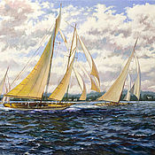 Картины и панно handmade. Livemaster - original item Oil painting on canvas Regatta. Sailboats on the waves Buy paintings. Handmade.