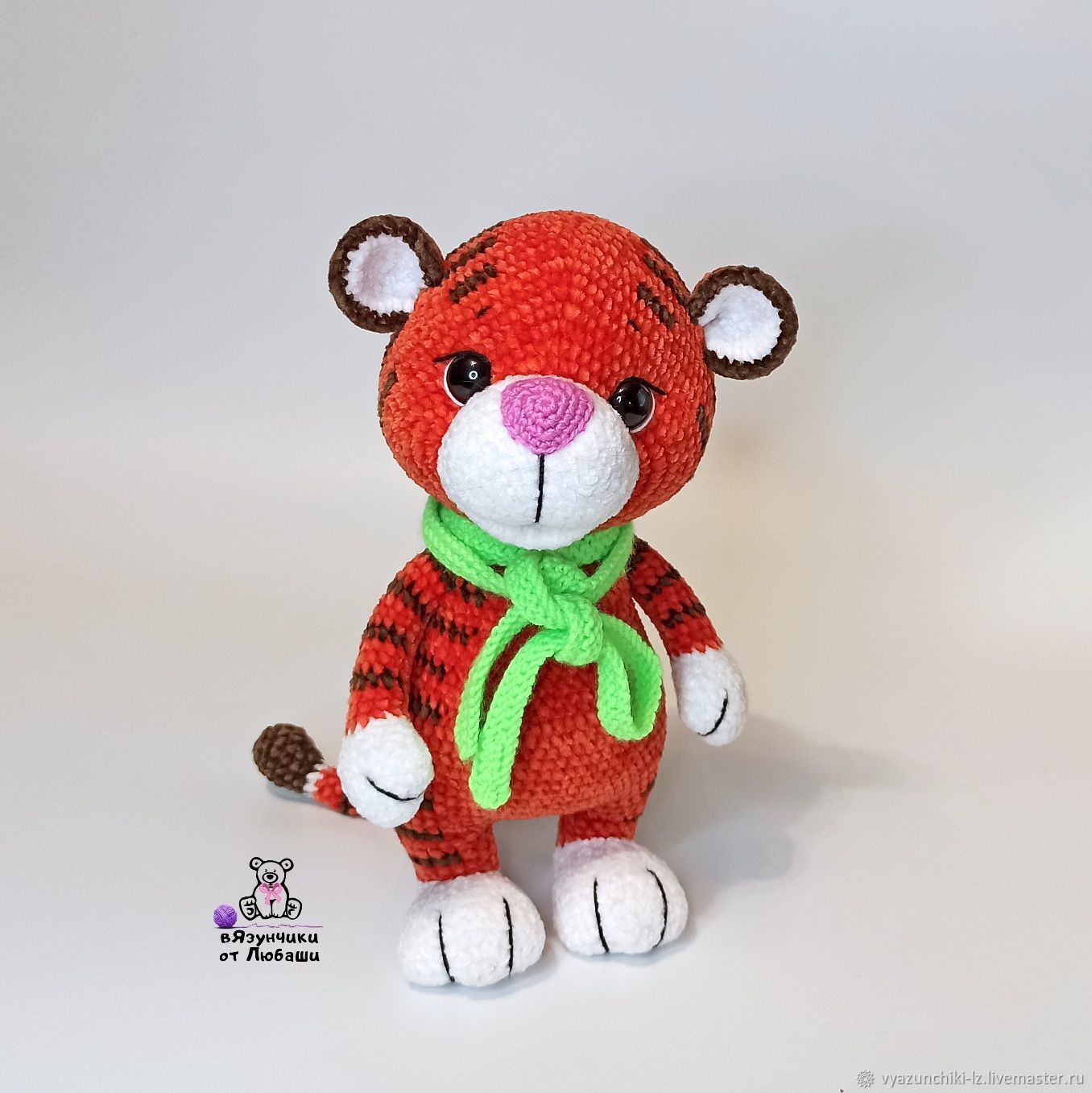 Tiger Timosha knitted tiger toy made of velour yarn as a gift, Stuffed Toys, Volokolamsk,  Фото №1