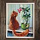 Картина с котом. «Рыжий ботаник». 50х40 см, Картины, Мытищи,  Фото №1