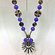 Necklace made of natural stones Galaxy in the style of a glamorous eclectic . Color cornflower. Glamorous, eclectic, minimalistic decoration in the constructivist style.
