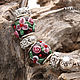 Flowers - set 5 beads lampwork glass and metal - charms for bracelet, Bead bracelet, Moscow,  Фото №1
