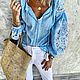 Голубая блуза с вышивкой ришелье "Букет Роз", Блузки, Киев,  Фото №1