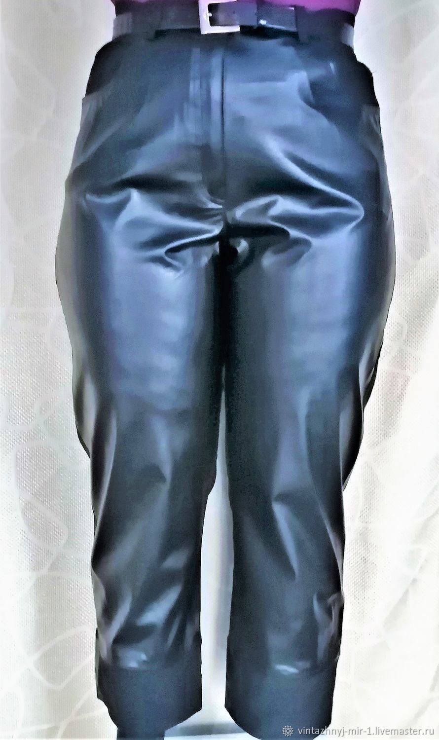 Винтаж: Одежда винтажная: чёрные брюки miss Etam, вискоза с экокожей ...