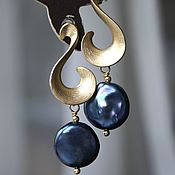Earrings and pendant Black agate jewelry set with natural stone