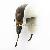 Мужской шлем Авиатор из меха овчины и натуральной кожи