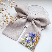 Украшения handmade. Livemaster - original item Bow - linen, embroidery Cornflowers, Daisies. Handmade.