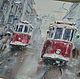 Painting pastel Red Tram (tram winter cityscape). Pictures. Pastelena. My Livemaster. Фото №4