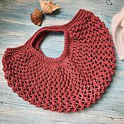 Сумки и аксессуары handmade. Livemaster - original item Lingonberry string bag knitted beach bag, openwork bag made of cotton. Handmade.
