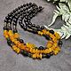 Multi-row necklace natural amber, shungite and volcanic lava. Necklace. naturalkavni. My Livemaster. Фото №4