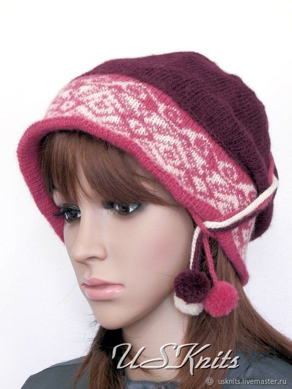 Knitted warm hat, Cloche with small 