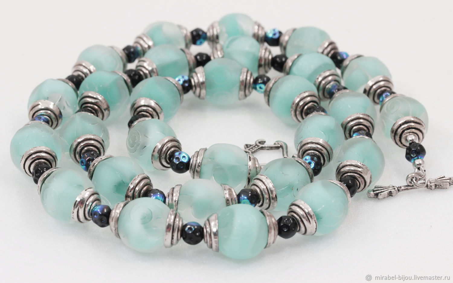Бусы Морское стекло. Длинное бирюзовое колье купить в интернет-магазине ...