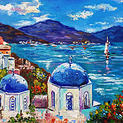 Картины и панно handmade. Livemaster - original item Santorini seascape oil painting. Handmade.