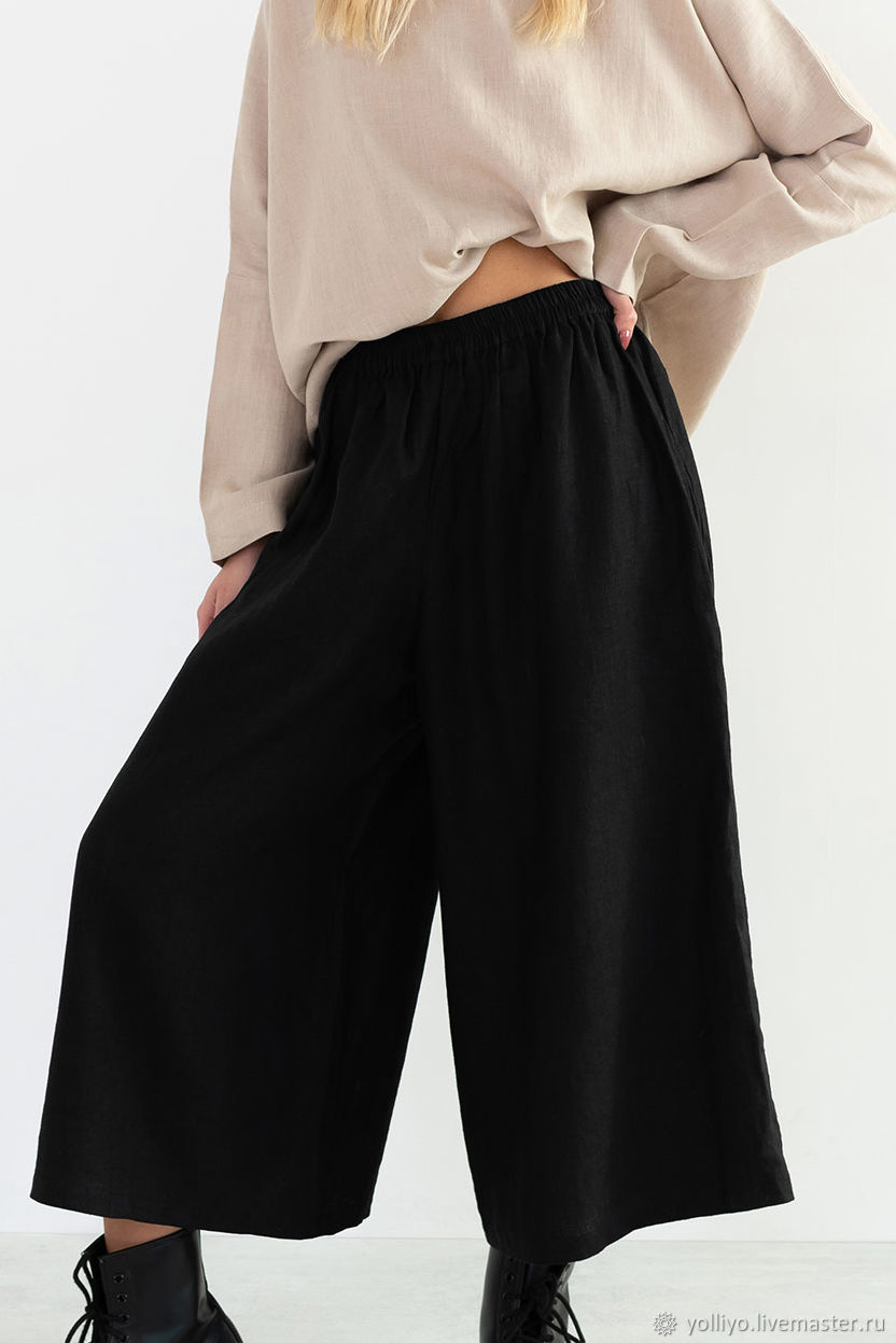 Льняные брюки-кюлоты в интернет-магазине Ярмарка Мастеров по цене 3200 ₽ –QQYU8RU