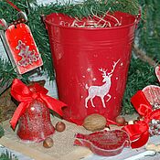Сувениры и подарки handmade. Livemaster - original item A set of Christmas tree toys in a Christmas bucket. Handmade.