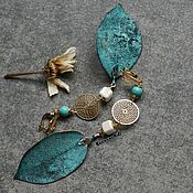 Украшения handmade. Livemaster - original item Beautiful Long BOHO Style Turquoise Leaves Earrings