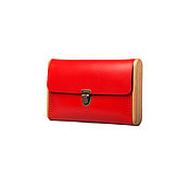 Рыжая сумка MOLLY из натуральной кожи и дерева - Кожаная рыжая сумка