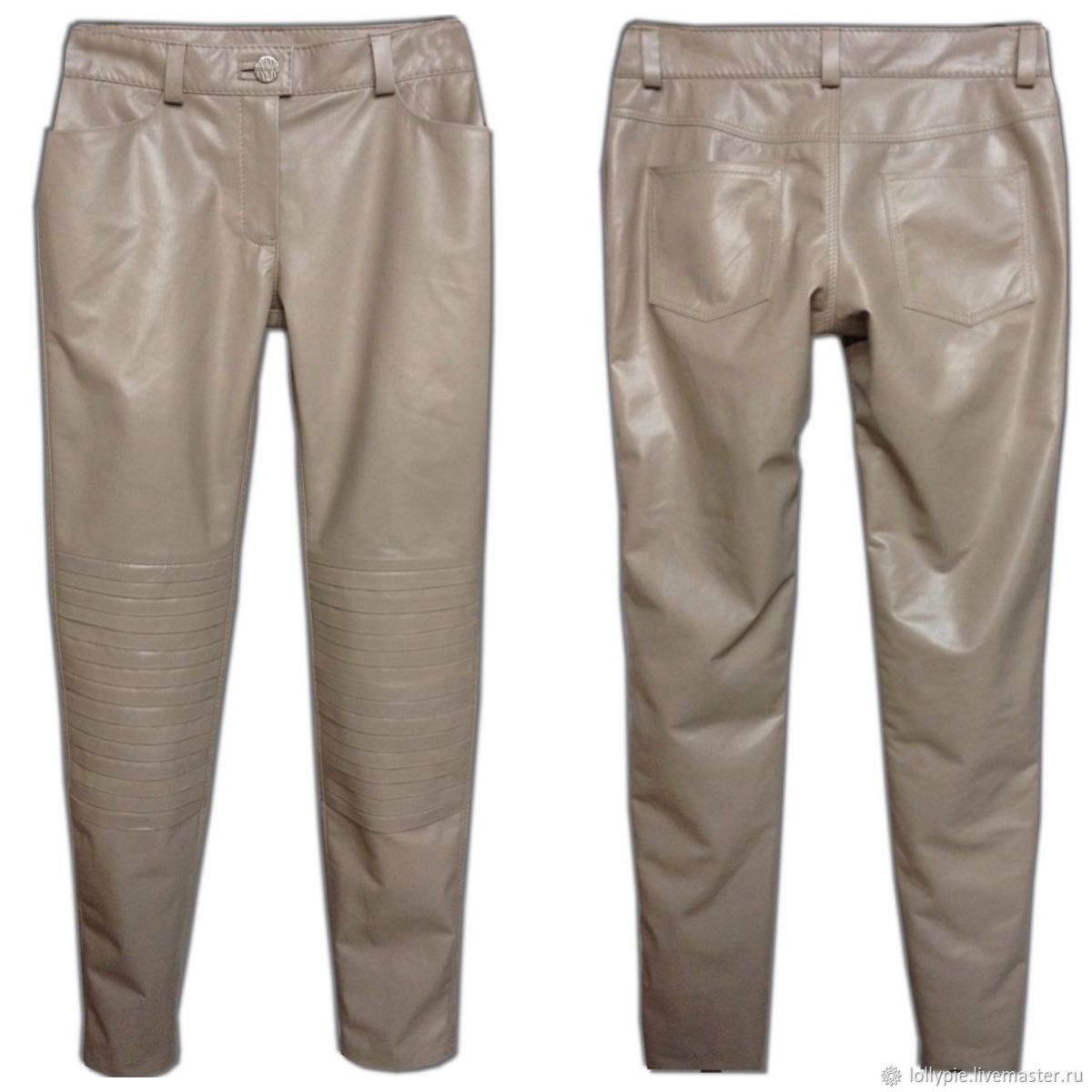 Beige leather trousers with a narrow cut, Pants, Moscow,  Фото №1