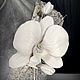  Брошка орхидея из кожи под белое золото, Брошь-булавка, Черноголовка,  Фото №1