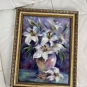 Картины и панно handmade. Livemaster - original item Wool painting Bouquet of white lilies. Handmade.