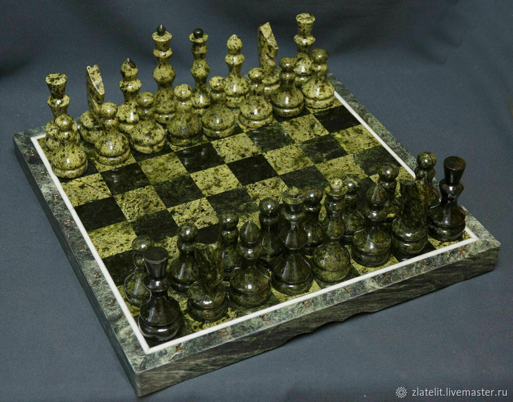 Chess made of natural stone serpentine.Handmade work! Case!, Chess, Chrysostom,  Фото №1
