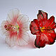 Hair pins white and red hibiscus