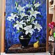 White lilies on a blue background. Two thousand nineteen. oil on canvas. Pictures. Tatiana Chepkasova. Online shopping on My Livemaster.  Фото №2