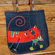 Hand bag " Red cat with green bow", Shopper, Novosibirsk,  Фото №1