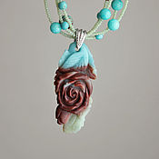 Украшения handmade. Livemaster - original item Air necklace with amazonite and a carved pendant Summer rose. Handmade.