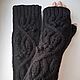 Fingerless gloves long knitted vine, black W1, Mitts, Kamyshin,  Фото №1