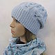 Knitted set - cap and shoulder strap, Blue sky. Headwear Sets. Cozy corner (nadejdamoshkina). My Livemaster. Фото №4