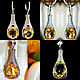 Earrings and pendant-Beatrice-Citrine natural Zircons Silver Gilding, Jewelry Sets, Moscow,  Фото №1