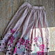 Long pink linen skirt with roses, Skirts, Baranovichi,  Фото №1