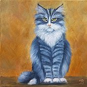 Картины и панно ручной работы. Ярмарка Мастеров - ручная работа Retrato de gato pintura al óleo sobre lienzo. Handmade.