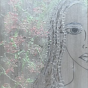 Картины и панно handmade. Livemaster - original item Painting of a girl`s face on a silver background with a 
