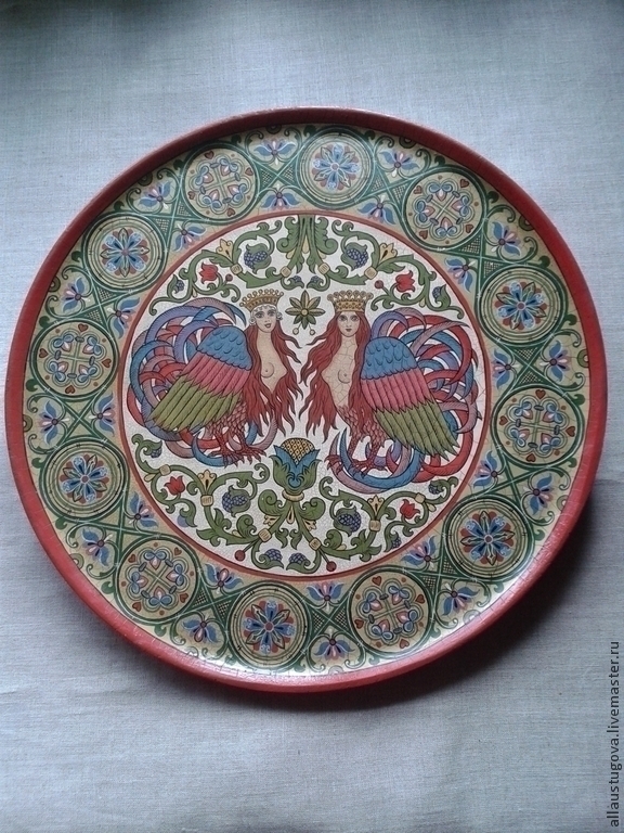 Plate 'Bird Sirens', Ware in the Russian style, Zaraysk,  Фото №1