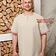 Order Unbleached shirt with short sleeve trim. Slavyanskie uzory. Livemaster. . Mens shirts Фото №3