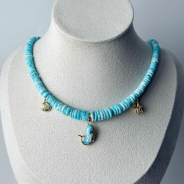 Украшения ручной работы. Ярмарка Мастеров - ручная работа Чокер ручной работы из ракушки с подвесками «Кит хранитель». Handmade.