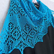 Аксессуары handmade. Livemaster - original item Shawl openwork knitted with knitting needles made of cotton summer Turquoise. Handmade.