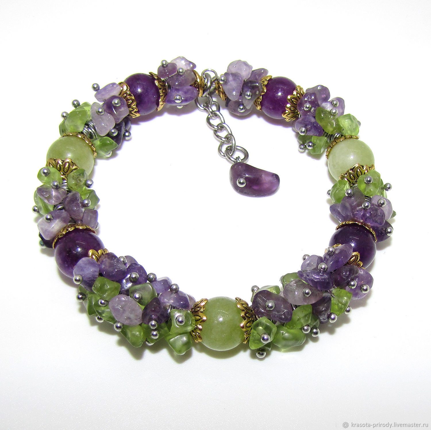 Bracelet olivine, amethyst, quartz natural stones, Bead bracelet, Moscow,  Фото №1