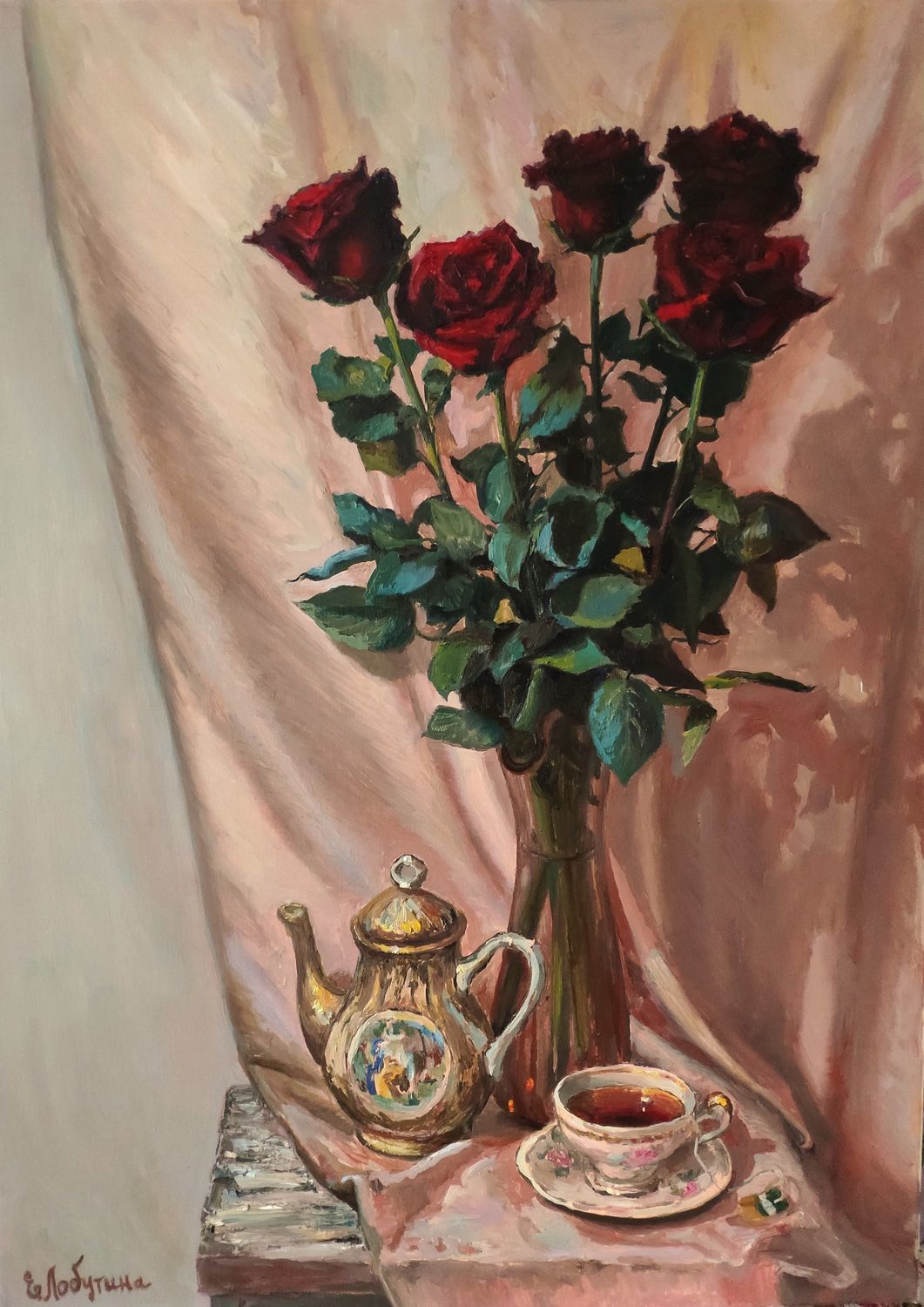 Авторская картина " Розы и чай ", Картины, Москва,  Фото №1