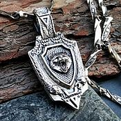 Медальон Волк- (Велес) в солнце - Серебро (3.5 см)