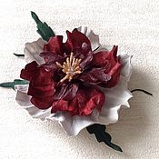 Брошь цветок из ткани Марсала