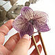 Wooden stud made of beech with a real Orchid flower Lilac. Hairpin. WonderLand. My Livemaster. Фото №4