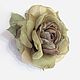 FABRIC FLOWERS. Rose-brooch 'olive-gold', Brooches, Vidnoye,  Фото №1